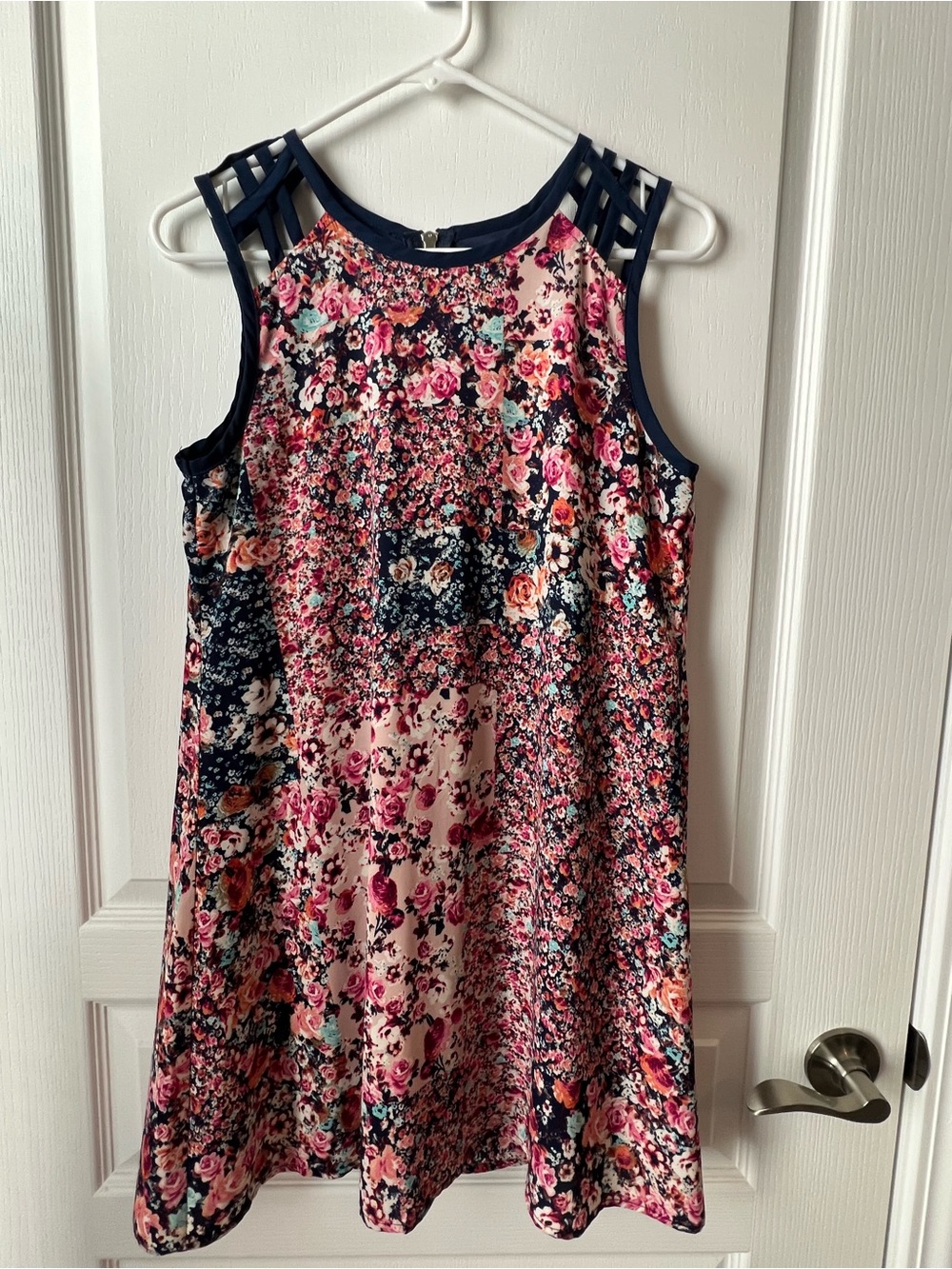Speechless Navy and Pink Floral Cutout-Shoulder Dress